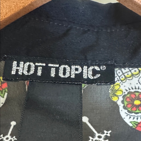 Hot Topic Sheer Skull & Rose Print Button-Front Blouse – Lightweight Gothic Top - Picture 3 of 4